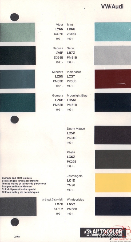 1991 - 1993 Volkswagen Paint Charts Autocolor